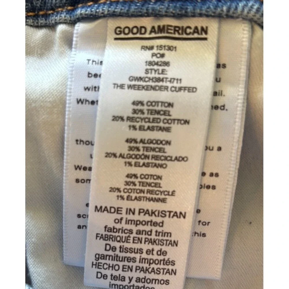 Good American The Weekender Cuffed Jeans Size 0/25 High Rise Relaxed Blue